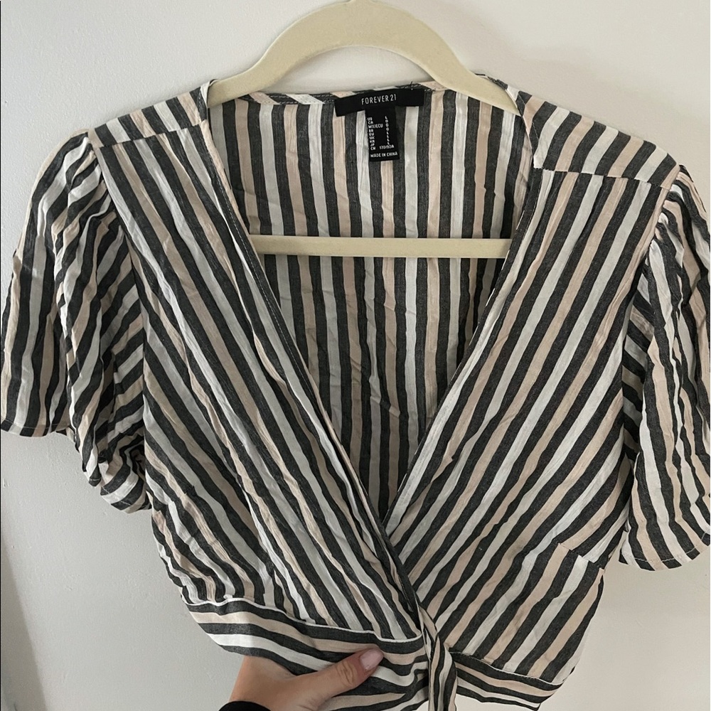 Forever 21 Neutral Striped Wrap Cropped Top